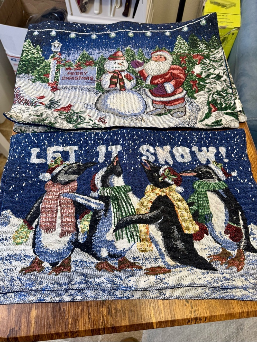 Set of 4 Navy Vintage Tapestry Placemats. 2 of each design.